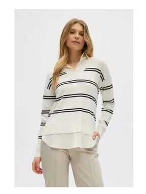 Hilary Radley Striped Layered 2-in-1 V-Neck Sweater Size L